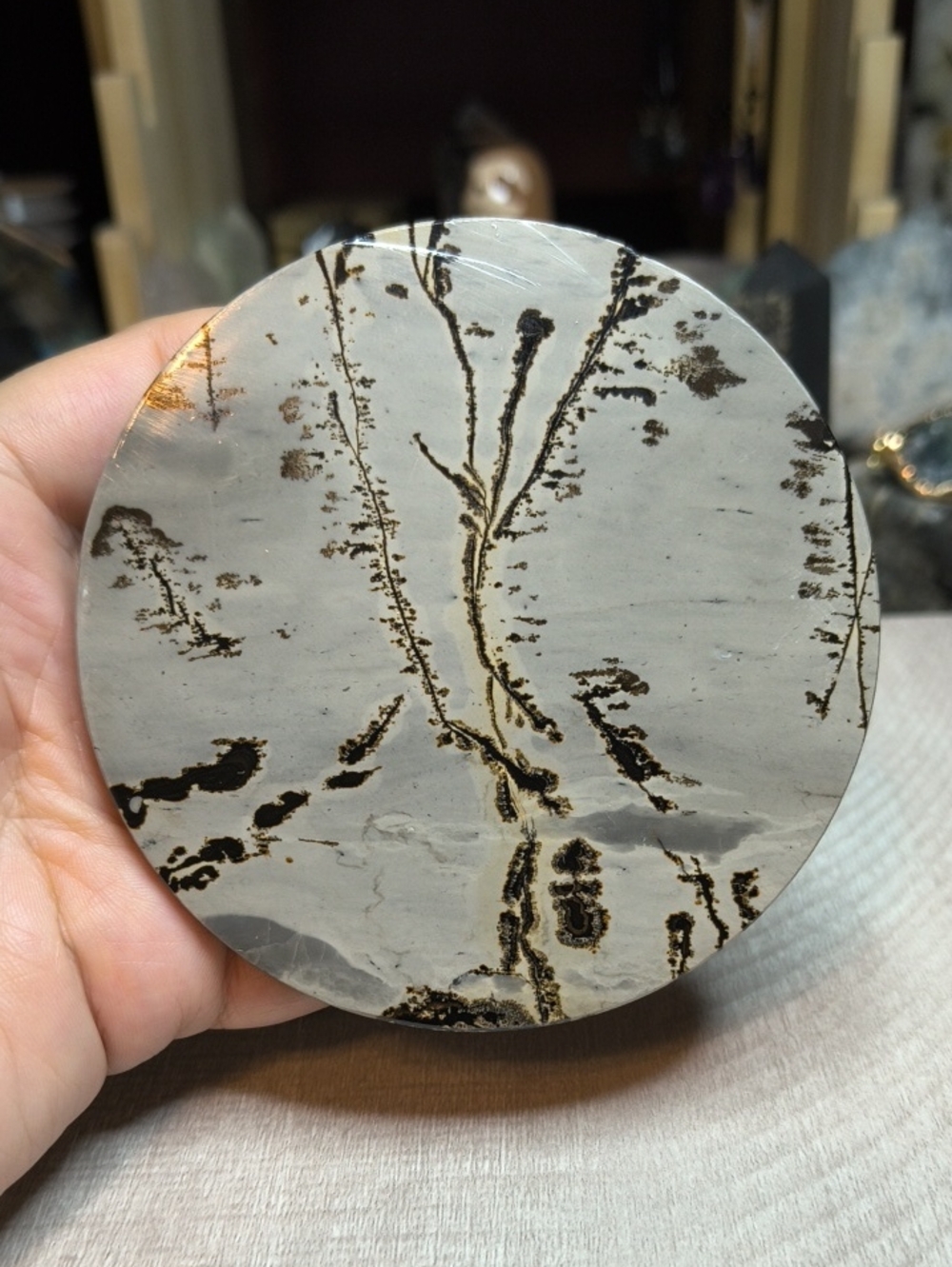 #17 Dendritic Jasper Polished Stone Round Plate Slab